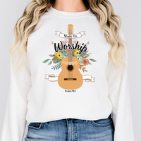 "Made to Worship" Psalm 95:1 Floral Guitar Sweatshirt