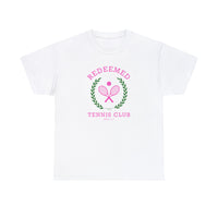 Redeemed Tennis Club T-Shirt - "Eph 1:7" Sporty Faith Tee