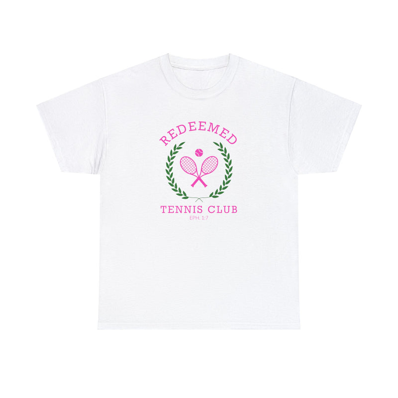 Redeemed Tennis Club T-Shirt - "Eph 1:7" Sporty Faith Tee