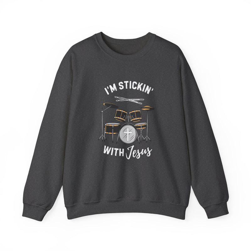 "I'm Stickin' With Jesus" Drum Set Graphic Sweater