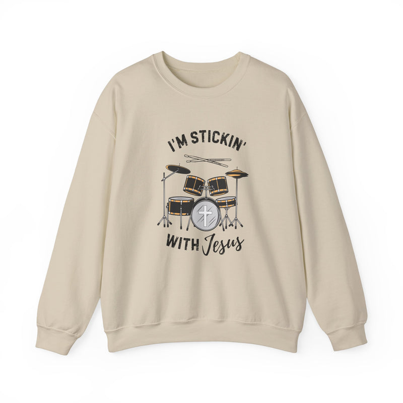 "I'm Stickin' With Jesus" Drum Set Graphic Sweater