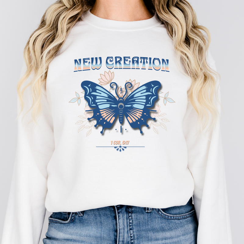 "New Creation" 1 Corinthians 5:17 Butterfly Sweatshirt