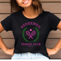 Redeemed Tennis Club T-Shirt - "Eph 1:7" Sporty Faith Tee